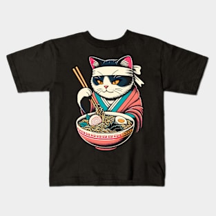 Retro Japanese Kawaii Anime Ramen Cat Kids T-Shirt